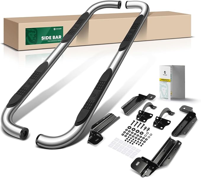 YHTAUTO 3 Inch Running Boards Side Steps Fit Ford F-150 2015-2024, Crew/SuperCrew Cab, Round 90° Bent Ends Stainless Steel Polished Chrome, Truck Cab Side Step Rails Off-Road Exterior Accessories