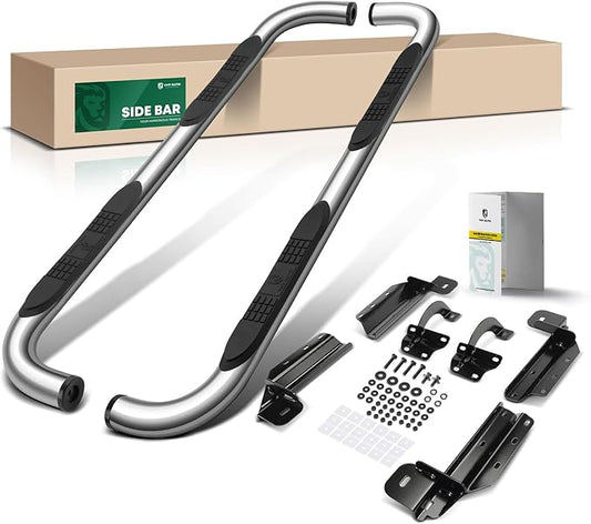 YHTAUTO 3 Inch Running Boards Side Steps Fit Ford F-150 2015-2024, Crew/SuperCrew Cab, Round 90° Bent Ends Stainless Steel Polished Chrome, Truck Cab Side Step Rails Off-Road Exterior Accessories