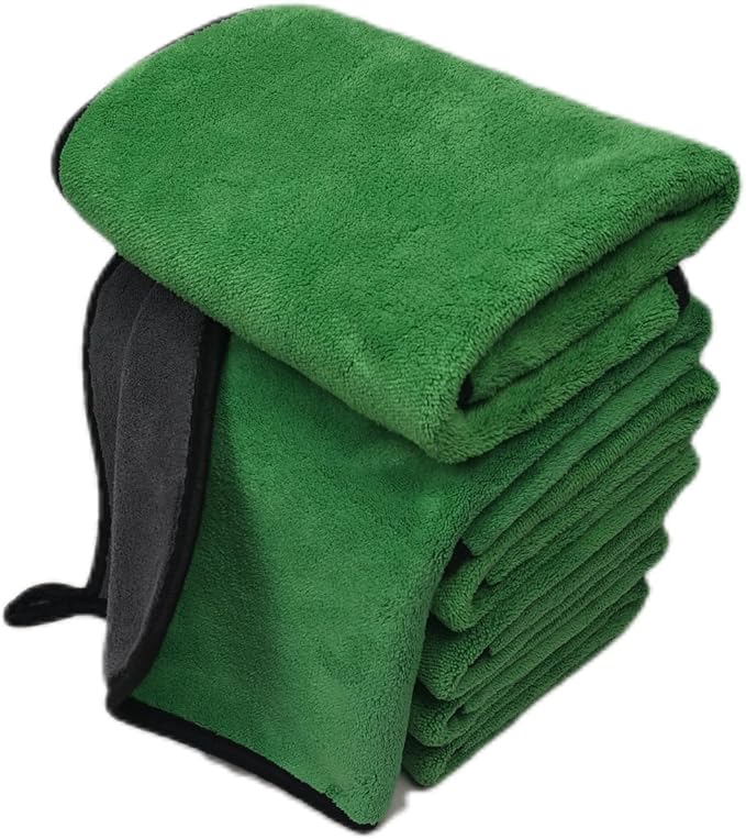 SOFTBATFY Ultrasoft, Large, Thick and Quick Drying Car Microfiber Cleaning Towel 800GSM Polishing Waxing Auto Detailing Towel Cloth (6pack,16 x 16inches) (Grey- Green)