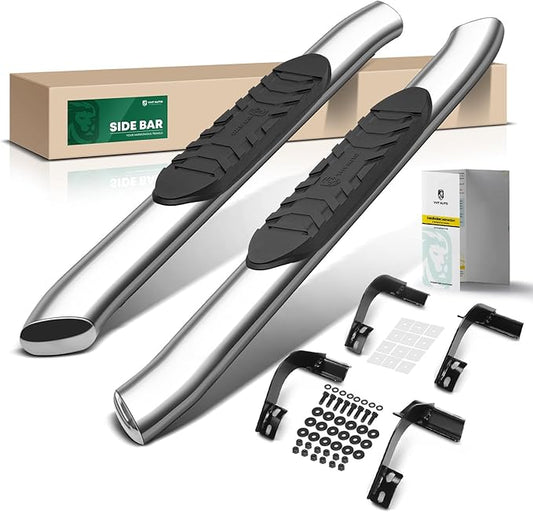 YHTAUTO 5 Inch Running Boards Side Steps Fit Ford F-150 2015-2024 F-250/F-350 Super Duty 2017-2024, Standard/Regular Cab, Oval Bent Ends Stainless Steel Polished Chrome, Truck Cab Side Step Rails