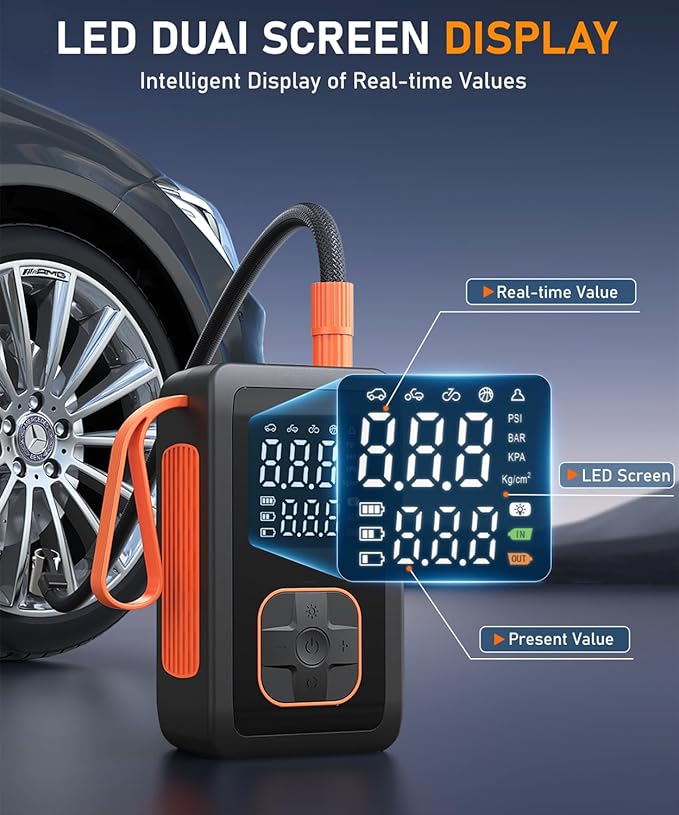 Tire Inflator Portable Air Compressor, 150PSI & 3X Faster Cordless Air Pump for Car Tires with LED Light, Tire Pump with Cigarette Lighter Plug for Cars, Motorcycles, Bicycles, Balls(Black)