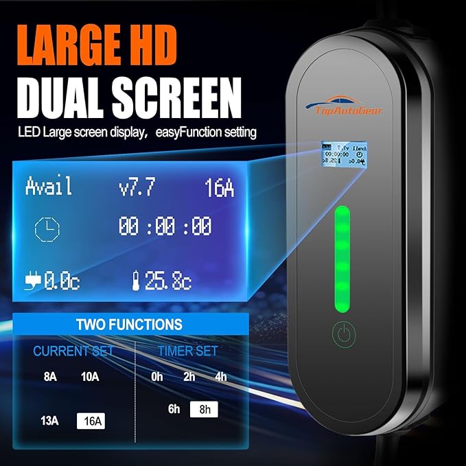 40FT Cable EV Charger Level 1 and Level 2 16 Amp EV Charging Station with NEMA5-15P & 6-20 Plug, Compatible with J1772 Electric Cars for Household Travel Portable Electric Vehicle Charger