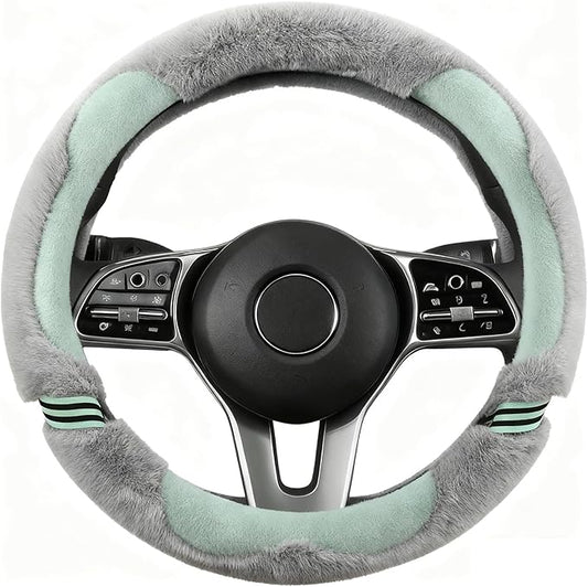 Universual Fluffy Fur Soft Fuzzy Steering Wheel Cover Leather Women Men Pink Sporty Cute 14 inch Car Accessories Non-Slip Decoration