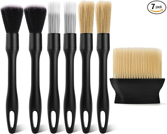 7PCS Car Detailing Brush Kit - Ultra Soft Boars Hair Car Interior Detailing Brushes, Includes 4 Different Brushes, Multi-use for Cleaning Interior or Exterior