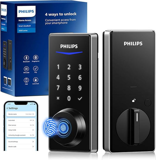 Philips Fingerprint Smart Lock, Keyless Entry Door Lock, Smart Door Locks for Front Door, Keypad Deadbolt, APP Control, 9-Month Long Battery