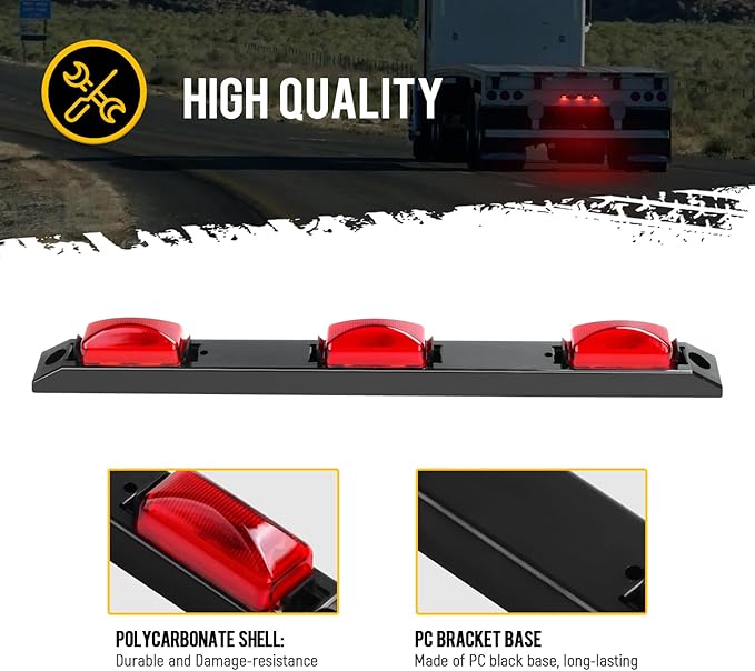 Partsam [DOT Approved] 17" Inch Red LED Truck Trailer Identification Light Bar, Waterproof Sealed 3 Lights Bar 12V Replacement for F150 F250 F350 RAM 1500 2500 3500 Silverado Sierra