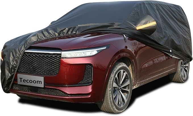 Tecoom Waterproof All Weather SUV Car Cover, Cotton Lined with Lock & Zipper Door, UV Snow Wind Dust Hail Storm Protection, Full Outdoor Cover Fit for SUV (216"–230"), Black