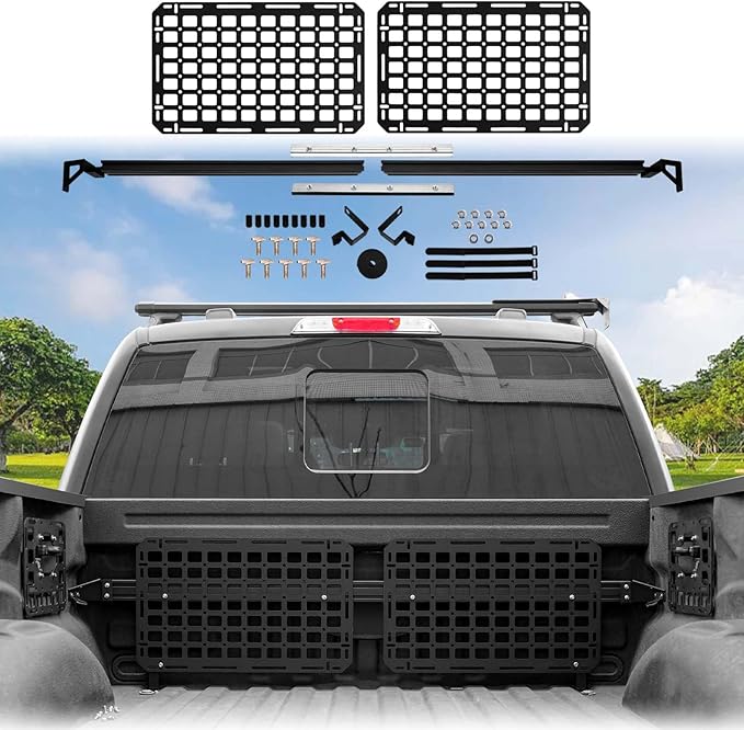 Front Truck Bed Molle Panel Rack System Compatible with 2015-2025 Ford F150 / Raptor Accessories 5.5FT Cargo Storage Organizer Tools Rack Fit for 2015-2025 F-150 Accessories (Not for 6.5FT)