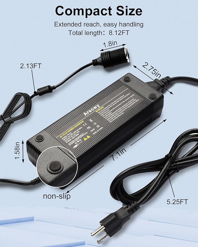 AC to DC Converter 180W 15A 110V to 12V Power Adapter with Fast Cooling Fan, Car Cigarette Lighter Socket Power Supply for Car Vacuum, Refrigerator, Inflator