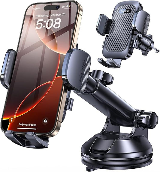 Romuto Phone Holders for Your Car Phone Holder Mount【Super Suction Cup】 Cell Phone Mount for Car Accessories for Women Men Dashboard/Windshield/Vent Camera Mounts Truck Stand for iPhone 17 16 Samsung