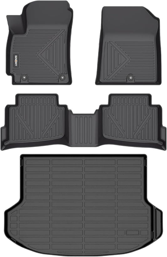 GINOWY- Floor Mats & Cargo Liner for Kia Seltos 2024 2025 2026, TPE All Weather Protection Seltos Car Mats 2024, Custom Seltos Floor Liners Non-Slip Trunk Mat, Waterproof Accessories Black
