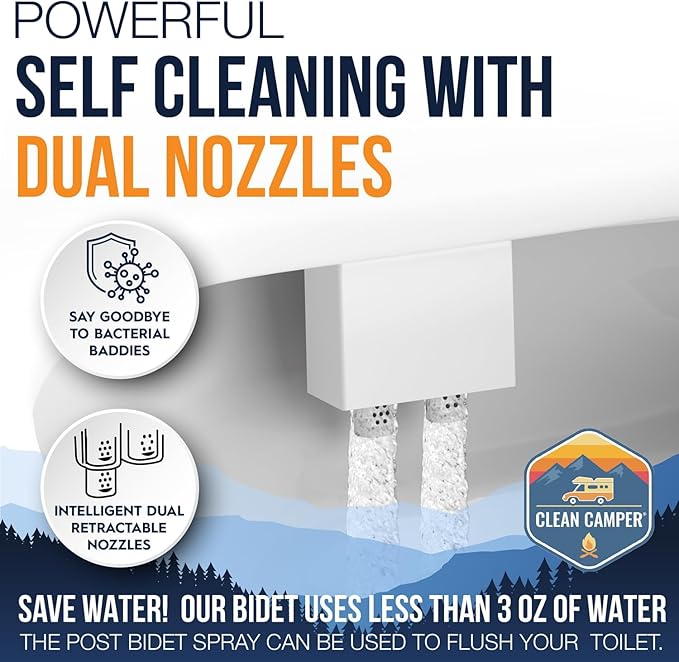 The Original RV Bidet Self-Cleaning Dual Nozzles | Non-Electric, Reversible Design | Easy Installation, RV Waterline Compatible | Adjustable Gentle Water Pressure | Eco-Friendly