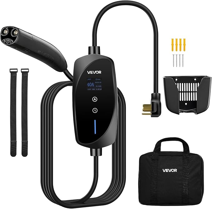 VEVOR Level 2 Tesla Charger, 40 Amp Adjustable Current, 240V Portable Home Electric Car EV Charger with 25 ft Charging Cable, NEMA 14-50P Plug, LCD Display, NACS Connector, for Tesla Model Y/X/3/S