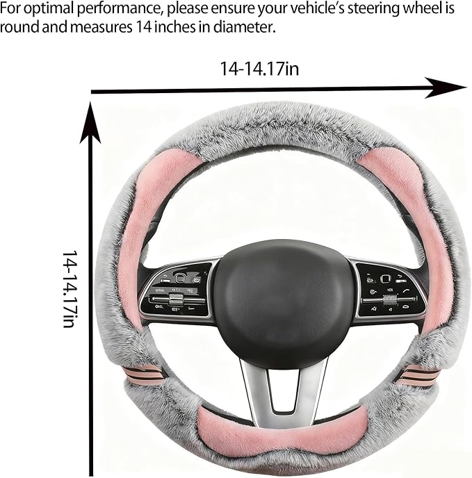 Universual Fluffy Fur Soft Fuzzy Steering Wheel Cover Leather Women Men Pink Sporty Cute 14 inch Car Accessories Non-Slip Decoration