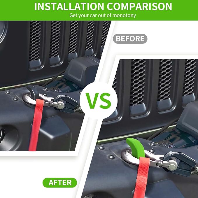 Bumper Tow Hook Covers 2Pcs Compatible with 2007-2018 Jeep Wrangler JK JKU/for 2018-2025 JL JLU & Jeep Gladiator JT Exterior Accessories(Green)