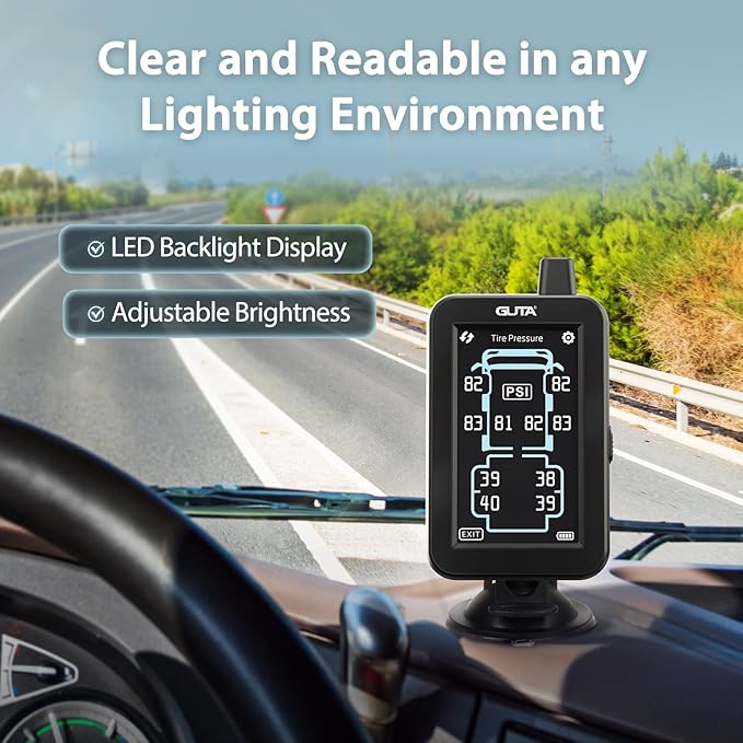 GUTA RV Tire Pressure Monitoring System, Tire Pressure Monitor System with 4.3" Touchscreen Color LCD Display, TPMS with 12 Sensors & 6 Alarm Modes, Signal Booster, 0-188PSI for RV/Trailer/5th Wheel