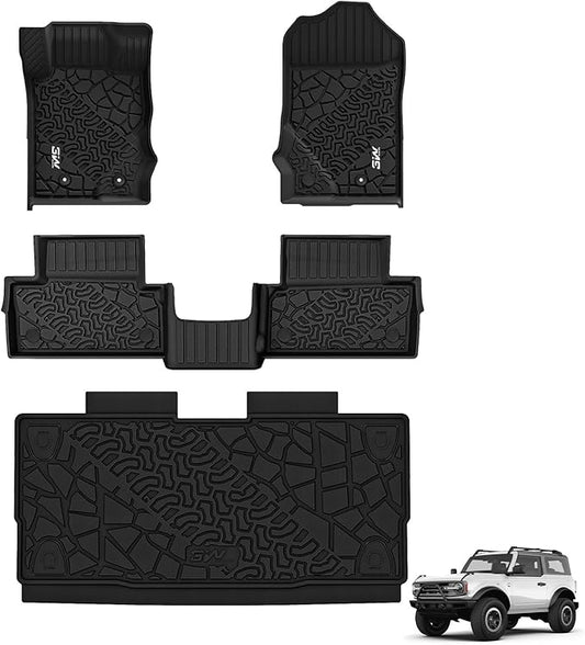 3W Floor Mats & Cargo Liner Fit for 2021 2022 2023 2024 2025 Ford Bronco 2 Door All Weather TPE Car Accessories Custom Fit Floor Liner and Full Set Car Mats (Not for Bronco Sport & Rubberized Floor)