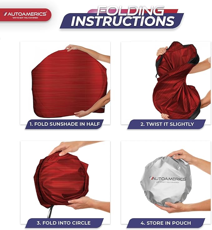 Autoamerics 1-Piece Windshield Sun Shade - Metallic Red Foldable Car Front Window Sunshade for Most Cars SUV Truck Heat Blocker Visor Protector Blocks Max UV Rays and Keeps Your Vehicle Cool - Small