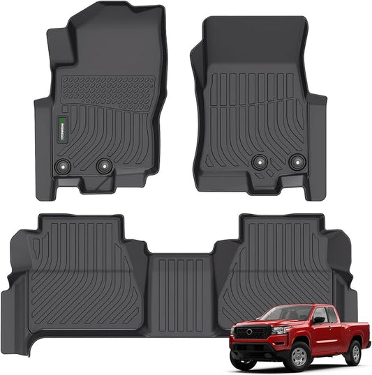 ANBINGO®-Floor Mats Fit for Nissan Frontier 2026 2025 2024 2023 2022 Crew Cab w/ 2nd Row Under-Seat Storage (Not for 2nd with Under Seat Speaker) TPE All Weather Frontier 2026 Accessories Black