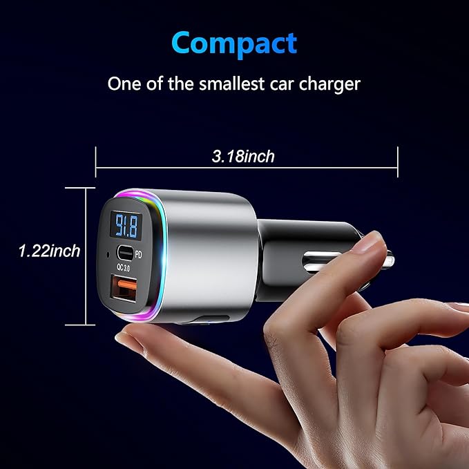 (Upgraded Version) FM Transmitter Bluetooth, SONRU Bluetooth Car Adapter [PD 30W & QC3.0 18W], Wireless FM Radio Transmitter, Hands-Free Calling, Siri Google Assistant, TF Card