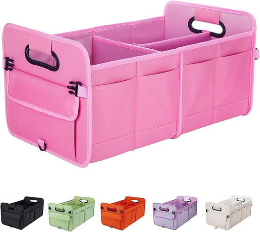 Trunk Organizer For Suv & Sedan,Car Organizers and Storage, Waterproof Collapsible & Adjustable Straps,70L Sturdy Car Organization for Car Accessories, Tools,Sundries,2-3 Compartment（Pink