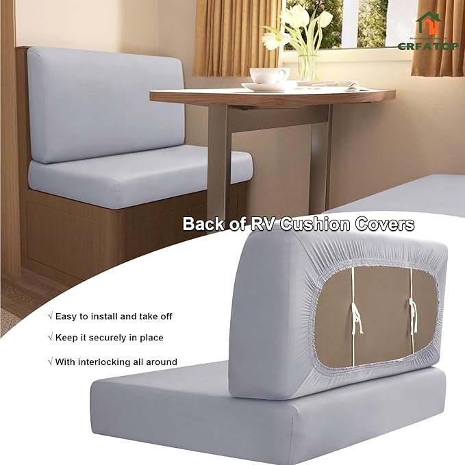 CRFATOP Waterproof RV Dinette Cushion Slipcover Stretch Camper Cushion Covers Solid Loveseat Sofa Chair Cover Furniture Protector for RV Camper Car Bench 1 Backrest Cover & 1 Bench Cover,Light Grey