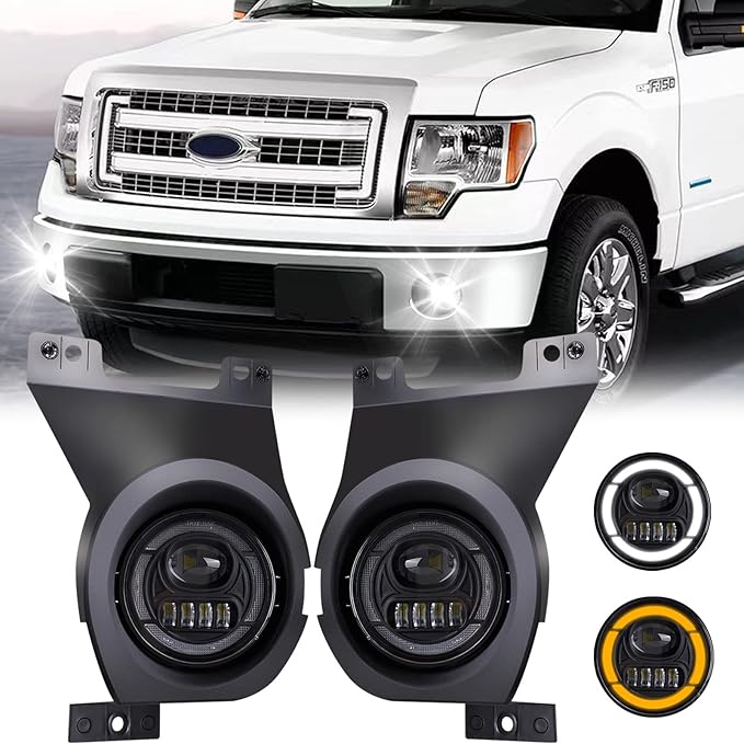 LED Fog Lights with DRL/Turn Signal Compatible with 2011 2012 2013 2014 Ford F150 Bumper Driving Fog Lamp Assembly Replacement DOT Approved（1 Pair）