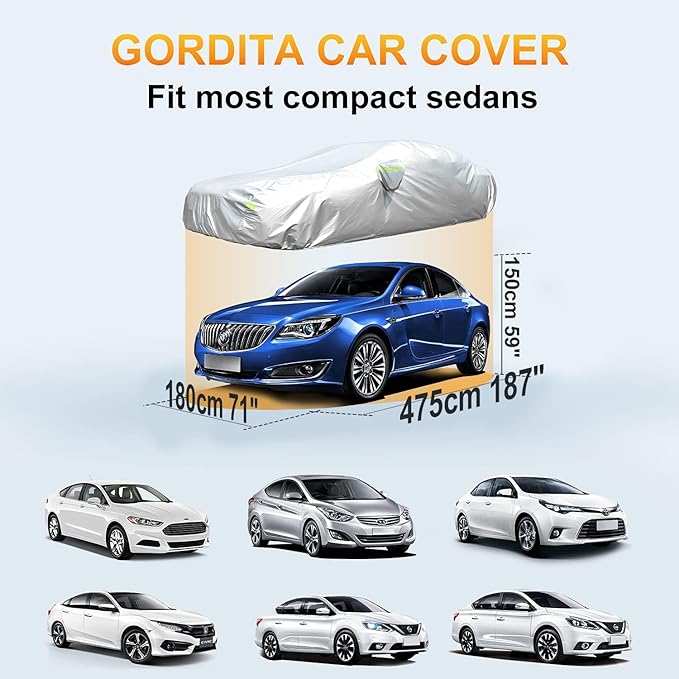 Car Cover Outdoor Full Exterior Covers Sedan Sun UV Rain Snow Wind Protection Car Cover Universal Fit for Sedan (Length 178"-187")