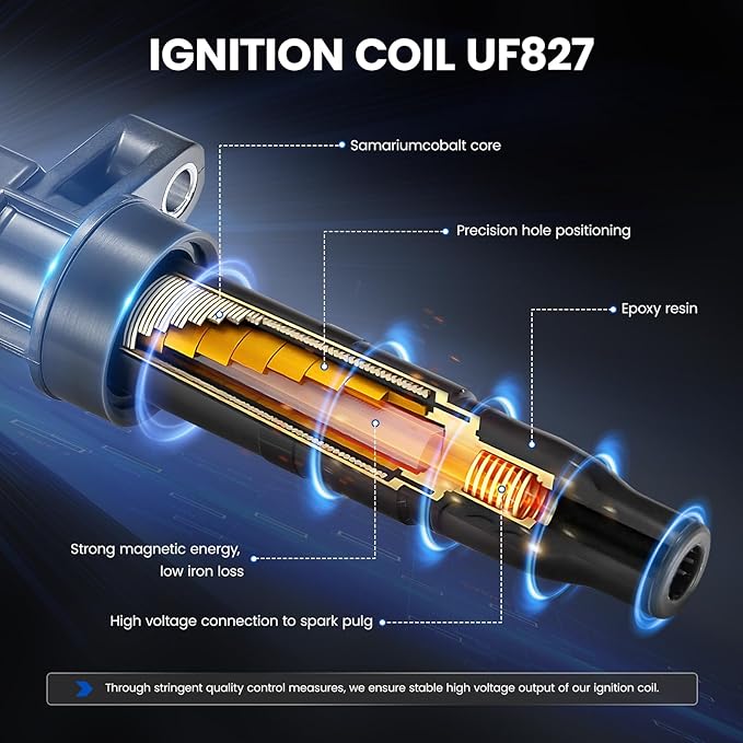 UF827 Ignition Coils & 95927 Spark Plugs Compatible with Ford Edge Explorer F150, Compatible with Lincoln Aviator Nautilus, 2.7L 3.0L V6 - Replaces JT4Z12029A, KT4Z12029A