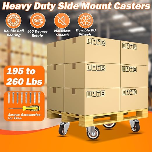 1.25 Inches Side Mount Caster Wheels Set of 4 L-Shaped Rubber Small Swivel Caster Heavy-Duty Double Plate Castor Without Brake Industrial Metal Wheel for Workbench, Furniture, Cabinet, Woodbox, Brown