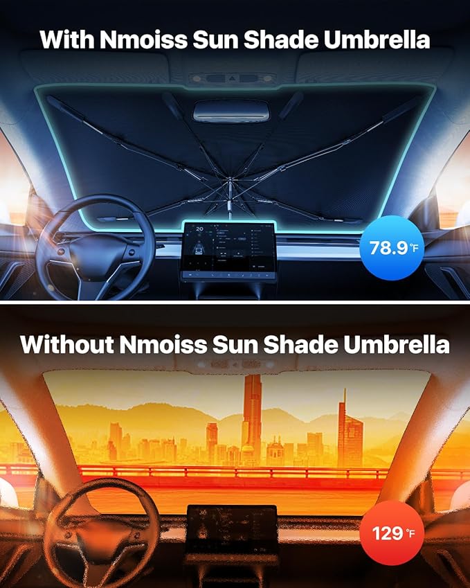Windshield Sunshade Umbrella – Fit for BMW 3 Series, Premium Vinyl Coating Heat Shield, Ice Crystal Cooling Fabric, Spring Edge Design, Protect Dashboard & Interior from UV & Heat