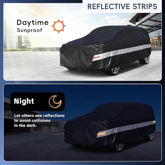 10 Layers SUV Car Cover Custom Fit for Chevrolet Chevy Suburban (1973-2025) Waterproof All Weather for Automobiles, Outdoor Full Cover Sun UV Rain Protection with Cotton.Black