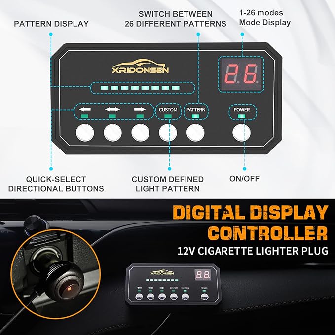 XRIDONSEN 35 inch Traffic Advisor Light Bar 144 LED Amber Red strobe lights Emergency Warning Flashing Safety Interior Windshield w/Directional Arrow for Construction Vehicles Snow plow Trucks