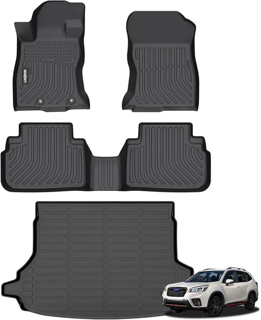 GINOWY- Floor Mats & Cargo Liner for Subaru Forester 2019-2024, TPE All Weather Protection 2024 Forester Car Mats, Non-Slip Trunk Mat Forester, Waterproof Automotive Mats Accessories-Black