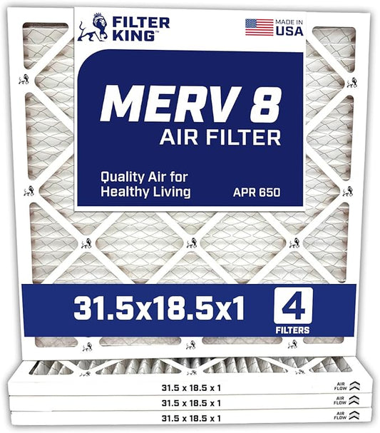 Filter King 31.5x18.5x1 Air Filter | 4-PACK | MERV 8 HVAC Pleated A/C Furnace Filters | MADE IN USA | Actual Size: 31.5 x 18.5 x .75"