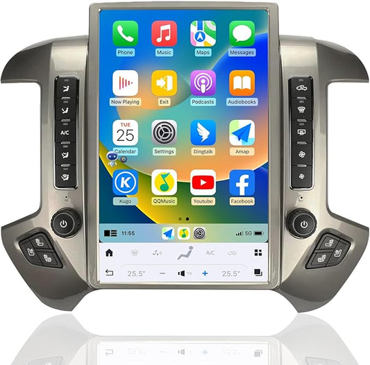 Car Radio for GMC Sierra Chevrolet Silverado 2014-2019 Stereo Radio Replacement Upgraded 8+128G 14.4 Inches 2K Screen Tesla Style Carplay Android Auto GPS Multimedia Player OEM 8 & 4.2 Inch (Silvery)