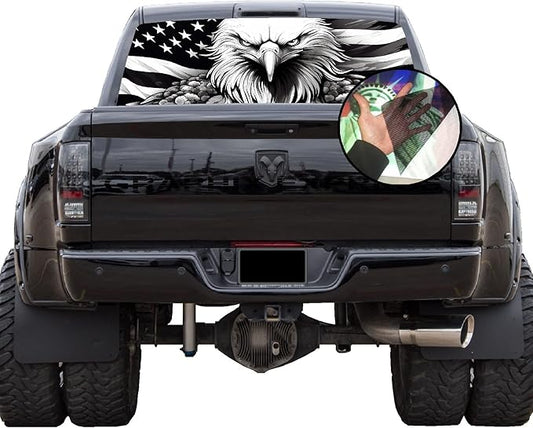 GRAPHIX EXPRESS Truck Back Window Graphics (American Flag Eagle) Universal See Through Rear Window Vinyl Wrap - Full Window Decals for Trucks - Truck Window Decals (P543 Eagle American Flag)