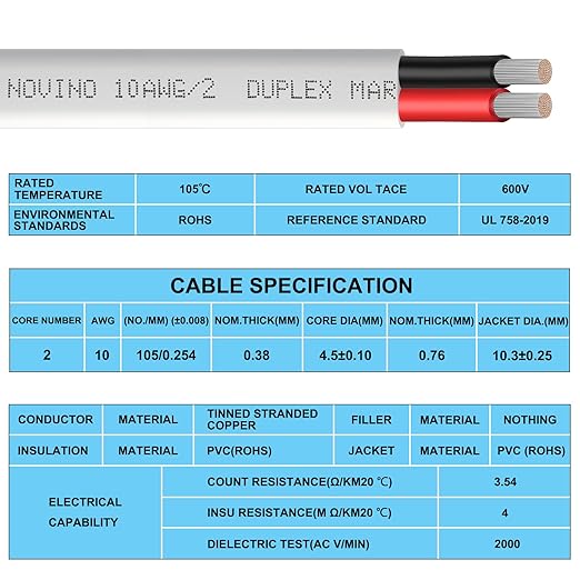 10 Gauge Marine Wire Duplex Marine Grade Wire,10 AWG 200ft Tinned Copper Boat Electrical Cable for Boat/Automotive/RV/Camper Outdoor Use