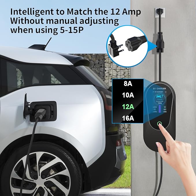 16A Portable Charger with NACS Connector, 25ft Cable, with 240V NEMA 6-20 Plug, 120V NEMA 5-15 Adapter, NACS Connector,Home Charging Stations for ModelY/3/S/X,Level 1/2 EV Chargers.
