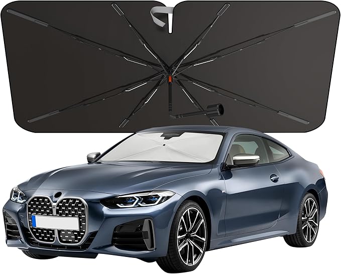 [2025 Upgraded] Econour Premium Windshield Umbrella Sun Shade | Foldable Car Window Shade for Front Windshield | Sun Blocker Visor Extender | Heat Protection for Sedans, SUVs, Trucks | Medium 57"x33"