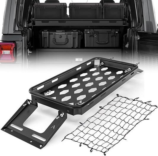 Rear Trunk Cargo Rack Basket Capacity 350 LBS Compatible for 2007-2024 Jeep Wrangler JK JKU JL JLU includes 4XE models (4 Door Hardtops only) Interior Storage Luggage Carrier Rack Shelf