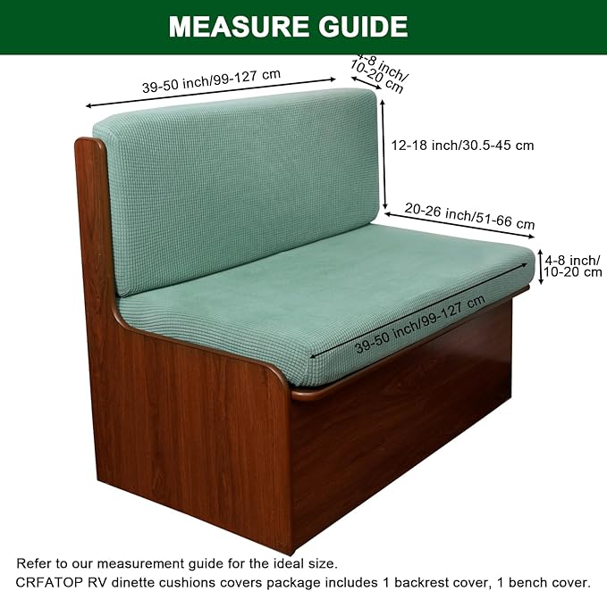 CRFATOP 2 Set RV Dinette Cushion Covers Jacquard Camper Cushion Slipcover Stretch 2 Seat Sofa Chair Cover Furniture Protector for RV Camper Car Bench 2 Backrest Covers & 2 Bench Covers,Green