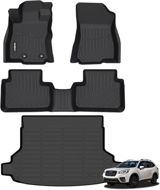 GINOWY- Floor Mats & Cargo Liner for Subaru Forester 2025 (Non for Hybrid Models) TPE All Weather Car Mats Forester 2025 Floor Liners Non-Slip Trunk Mat Waterproof Automotive-Black