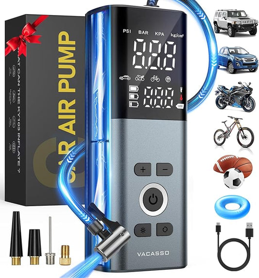 Tire Inflator Portable Air Compressor, 150PSI Air Pump For Car Tires with Accurate Tire Pressure Gauge, Cordless Air Compressor for Car, Motorcycle, Bike, Balls and More, Smart Autostop