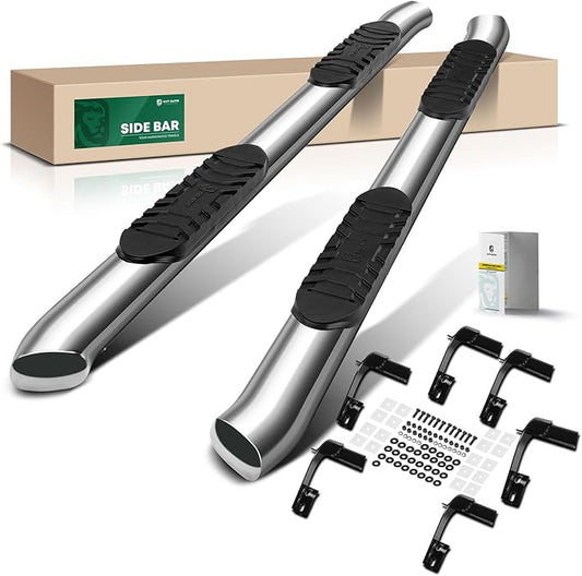 YHTAUTO 5 Inch Running Boards Side Steps Fit Ford F-150 2015-2024, F-250/F-350 Super Duty 17-24, Crew/SuperCrew Cab, Oval Bent Ends Stainless Steel Polished Chrome, Truck Cab Side Step Rails