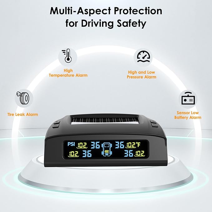 Tymate RV Tire Pressure Monitoring System, Solar Charge TPMS, 6 Sensors & 5 Alarm Modes, M7-3 2024 Updated Color Display, W/Repeater for Longer Distance Transmission, 0-87 PSI for RV Trailer Camper