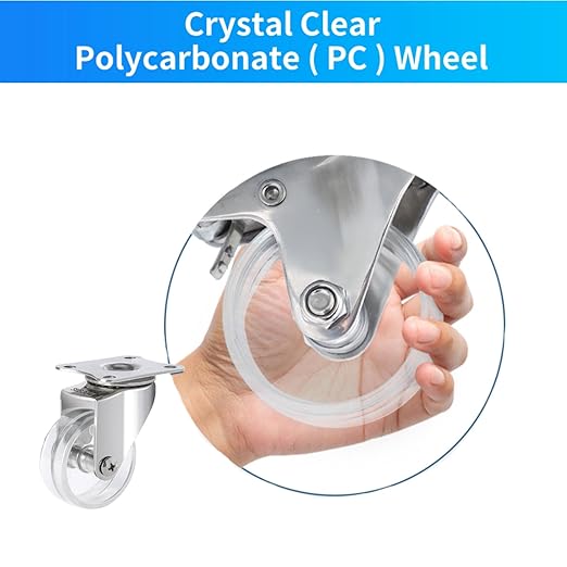2 Inch Stainless Steel Casters Wheels Set of 4, Anti-Corrosion, 360-Degree Rotation, Non-Marking Plastic Clear Wheels for Furnitures, Labs, Hospitals, Restaurants
