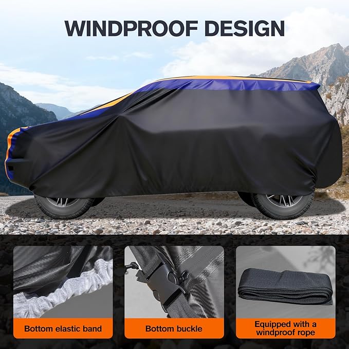 DINGHAO Car Cover Waterproof All Weather with Hot Stitching for Automobiles,6 Layers Outdoor Full Exterior Cover Sun UV Rain Snow Wind Protection Fit for 193"(193 * 73 * 59 inch) SUV