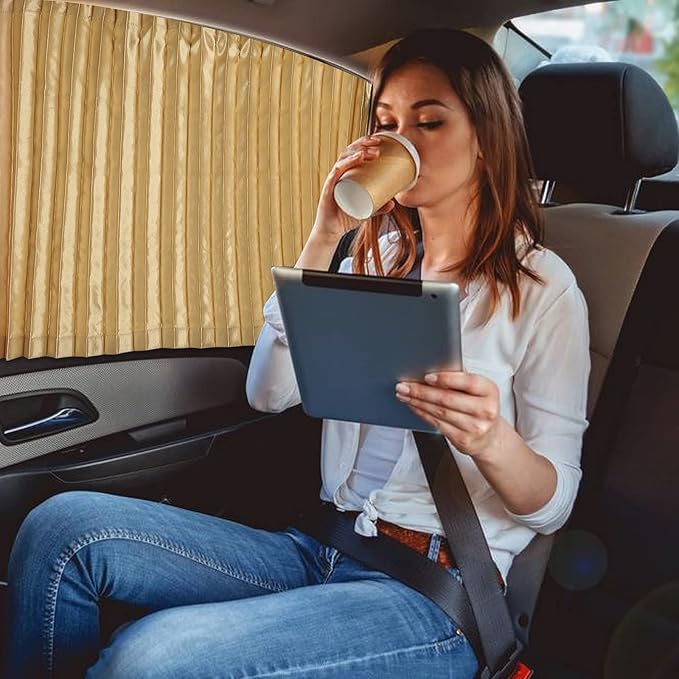 ZATOOTO Car Side Window Sun Shade - 2 Pcs Beige Magnetic Privacy Sunshades - Curtain Keeps Cooler Screen for Baby Sleeping