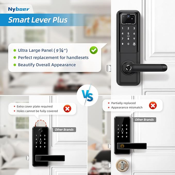 WiFi Camera Video Smart Door Lock with Fingerprint, Nyboer Keyless Entry, Electronic Digital Keypad with Handle